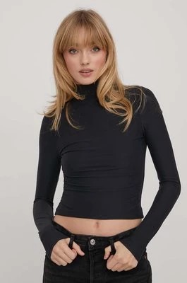 Zdjęcie produktu Abercrombie & Fitch longsleeve damski kolor czarny z półgolfem