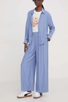 Zdjęcie produktu Abercrombie & Fitch spodnie damskie kolor niebieski szerokie high waist