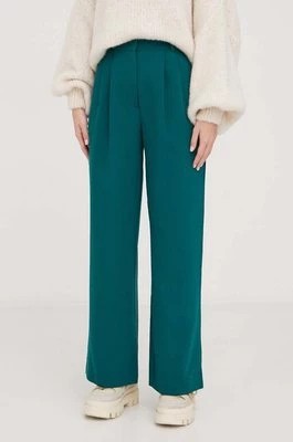 Zdjęcie produktu Abercrombie & Fitch spodnie damskie kolor zielony szerokie high waist
