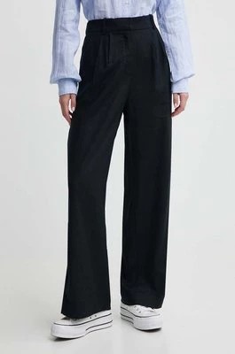 Zdjęcie produktu Abercrombie & Fitch spodnie lniane kolor czarny proste high waist