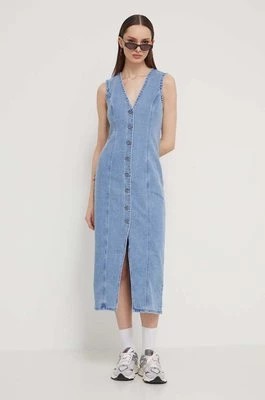 Zdjęcie produktu Abercrombie & Fitch sukienka jeansowa kolor niebieski midi prosta