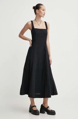 Zdjęcie produktu Abercrombie & Fitch sukienka lniana kolor czarny midi rozkloszowana