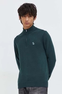 Zdjęcie produktu Abercrombie & Fitch sweter z domieszką wełny męski kolor zielony lekki z półgolfem