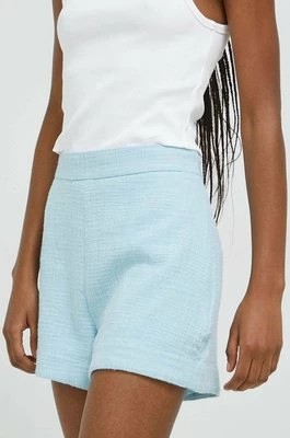 Zdjęcie produktu Abercrombie & Fitch szorty damskie kolor niebieski gładkie high waist