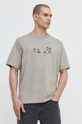 Zdjęcie produktu Abercrombie & Fitch t-shirt bawełniany męski kolor beżowy z aplikacją