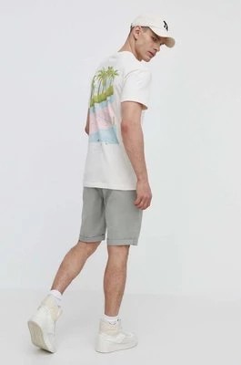 Zdjęcie produktu Abercrombie & Fitch t-shirt bawełniany męski kolor beżowy z nadrukiem