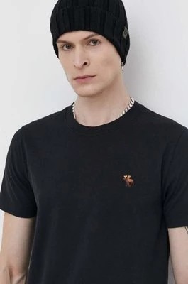 Zdjęcie produktu Abercrombie & Fitch t-shirt bawełniany męski kolor czarny z aplikacją