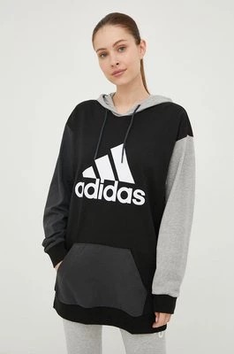 Zdjęcie produktu adidas bluza bawełniana damska kolor czarny z kapturem z nadrukiem