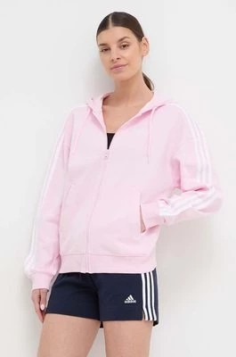 Zdjęcie produktu adidas bluza bawełniana damska kolor różowy z kapturem wzorzysta IR6132