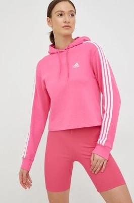 Zdjęcie produktu adidas bluza bawełniana damska kolor różowy z kapturem z aplikacją