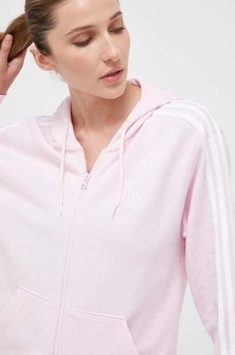 Zdjęcie produktu adidas bluza bawełniana damska kolor różowy z kapturem z aplikacją IL3418