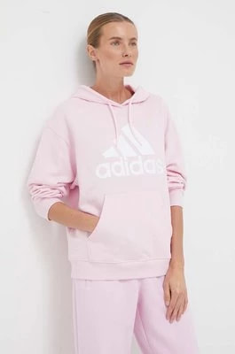 Zdjęcie produktu adidas bluza bawełniana damska kolor różowy z kapturem z nadrukiem