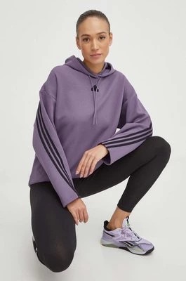 Zdjęcie produktu adidas bluza damska kolor fioletowy z kapturem z aplikacją