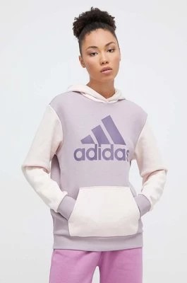 Zdjęcie produktu adidas bluza damska kolor fioletowy z kapturem z nadrukiem IR9340