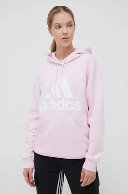 Zdjęcie produktu adidas bluza damska kolor różowy z kapturem z nadrukiem