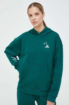 Zdjęcie produktu adidas bluza damska kolor zielony z kapturem z aplikacją