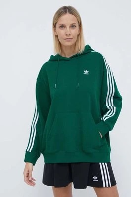 Zdjęcie produktu adidas Originals bluza 3-Stripes Hoodie OS damska kolor zielony z kapturem z aplikacją IN8400
