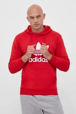 Zdjęcie produktu adidas Originals bluza bawełniana Classics Trefoil Hoodie męska kolor czerwony z kapturem z nadrukiem IM4497