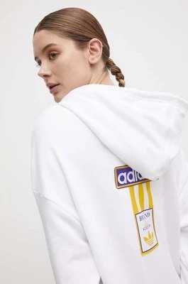 Zdjęcie produktu adidas Originals bluza bawełniana damska kolor biały z kapturem z aplikacją IS2435