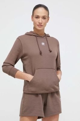 Zdjęcie produktu adidas Originals bluza bawełniana damska kolor brązowy z kapturem gładka IR5936