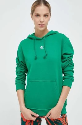 Zdjęcie produktu adidas Originals bluza bawełniana damska kolor zielony z kapturem gładka