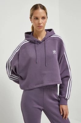 Zdjęcie produktu adidas Originals bluza damska kolor fioletowy z kapturem wzorzysta