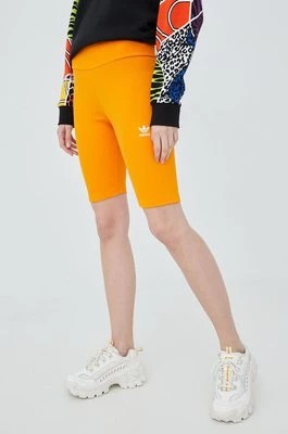 Zdjęcie produktu adidas Originals szorty Adicolor HF7483 damskie kolor pomarańczowy z aplikacją high waist HF7483-BORANG