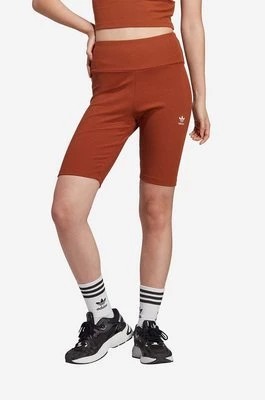 Zdjęcie produktu adidas Originals szorty damskie kolor brązowy gładkie high waist IL9621-BRAZOWY