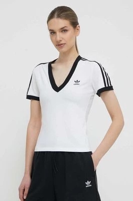 Zdjęcie produktu adidas Originals t-shirt 3-Stripe V-Neck Tee damski kolor biały IR8114