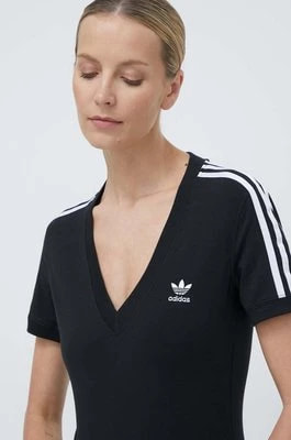 Zdjęcie produktu adidas Originals t-shirt 3-Stripes V-Neck Tee damski kolor czarny IU2416