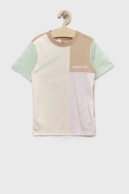 Zdjęcie produktu adidas Originals t-shirt bawełniany dziecięcy kolor beżowy wzorzysty