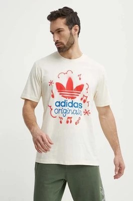 Zdjęcie produktu adidas Originals t-shirt bawełniany męski kolor beżowy z nadrukiem IS2895