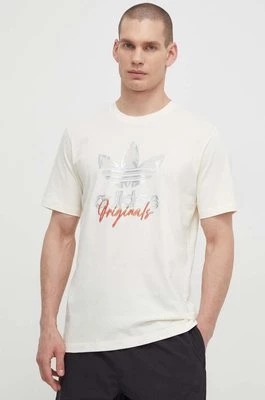 Zdjęcie produktu adidas Originals t-shirt bawełniany męski kolor beżowy z nadrukiem IS2910
