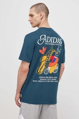 Zdjęcie produktu adidas Originals t-shirt bawełniany męski kolor turkusowy z nadrukiem IS0225