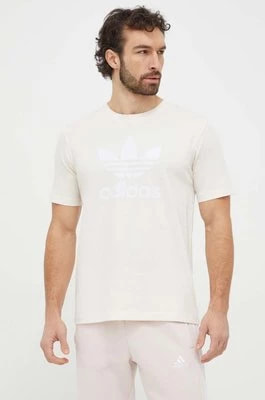 Zdjęcie produktu adidas Originals t-shirt bawełniany Trefoil męski kolor beżowy z nadrukiem IU2367