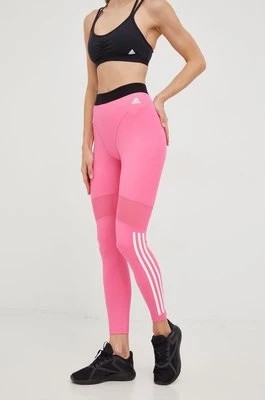 Zdjęcie produktu adidas Performance legginsy treningowe Hyperglam 3-Stripes damskie kolor różowy z nadrukiem