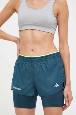 Zdjęcie produktu adidas Performance szorty do biegania Ultimate kolor zielony z nadrukiem medium waist