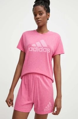 Zdjęcie produktu adidas szorty damskie kolor różowy wzorzyste high waist IS3903