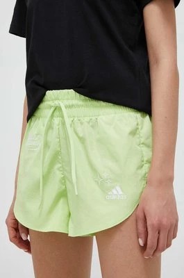 Zdjęcie produktu adidas szorty damskie kolor zielony z aplikacją medium waist