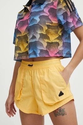 Zdjęcie produktu adidas szorty damskie kolor żółty gładkie high waist IS0662
