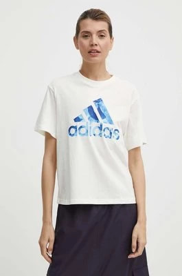Zdjęcie produktu adidas t-shirt bawełniany damski kolor beżowy IS4258