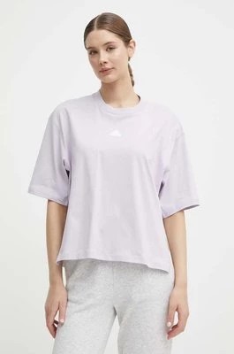 Zdjęcie produktu adidas t-shirt bawełniany damski kolor fioletowy IS0877