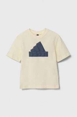 Zdjęcie produktu adidas t-shirt bawełniany dziecięcy kolor beżowy z nadrukiem