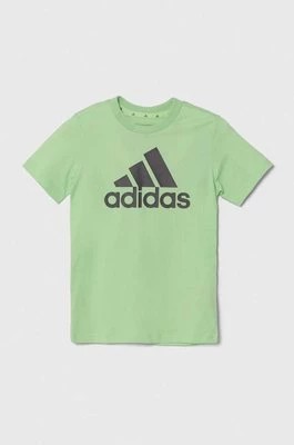 Zdjęcie produktu adidas t-shirt bawełniany dziecięcy kolor zielony z nadrukiem