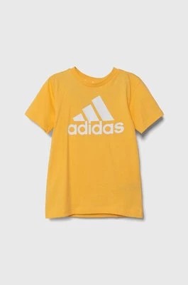 Zdjęcie produktu adidas t-shirt bawełniany dziecięcy kolor żółty z nadrukiem