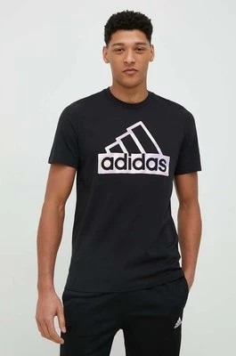 Zdjęcie produktu adidas t-shirt bawełniany kolor czarny z nadrukiem