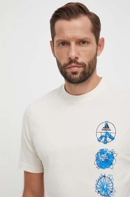 Zdjęcie produktu adidas t-shirt bawełniany męski kolor beżowy z nadrukiem