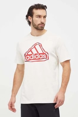 Zdjęcie produktu adidas t-shirt bawełniany męski kolor beżowy z nadrukiem IS2882