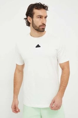 Zdjęcie produktu adidas t-shirt bawełniany męski kolor beżowy z nadrukiem IS2857