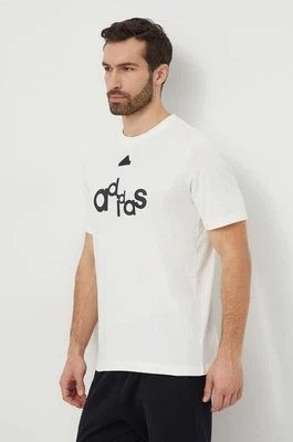 Zdjęcie produktu adidas t-shirt bawełniany męski kolor beżowy z nadrukiem IS2010